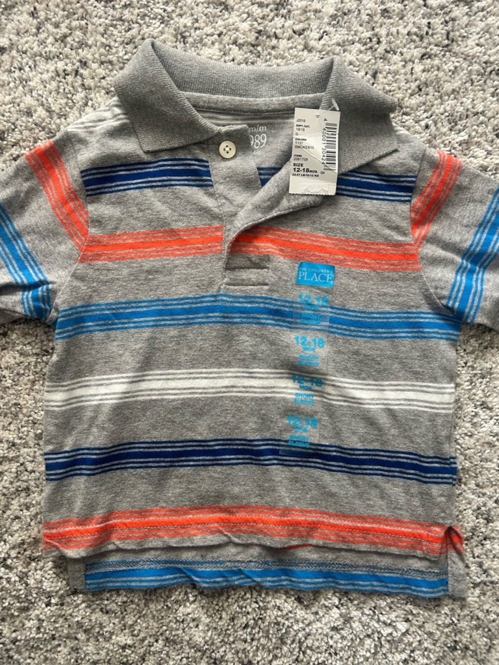 NWT - Infant Boys, The Children's Place, Striped Polo Shirt Gray & Blue 12-18M